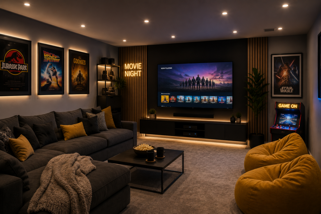 garage conversion family entertainment room